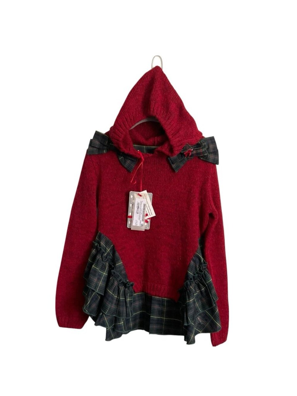 Lapin House Plaid Hooded Dress Red/ Green 7 Y 122 cm Bows